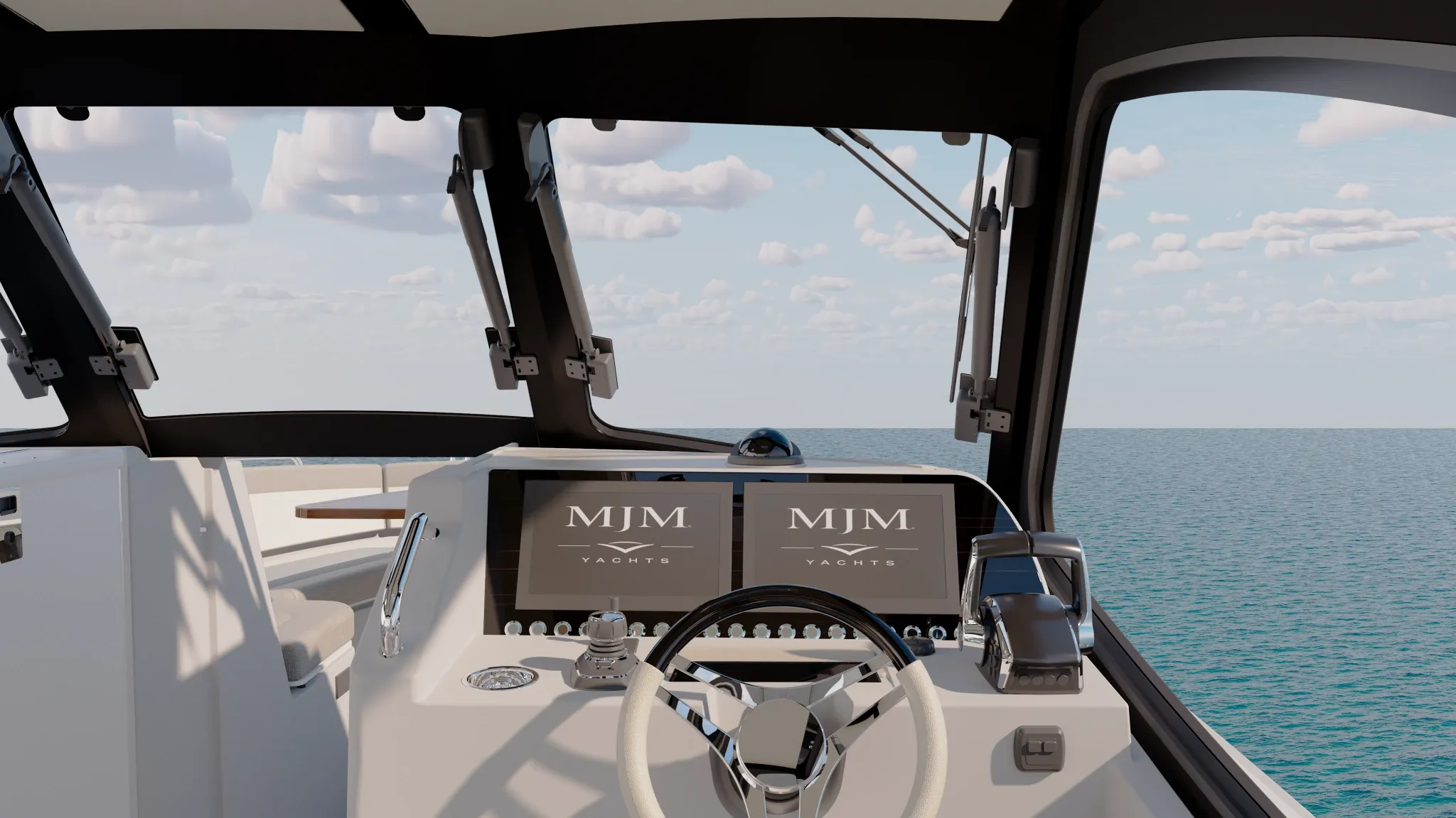MJM 38V intuitive helm and luxurious details