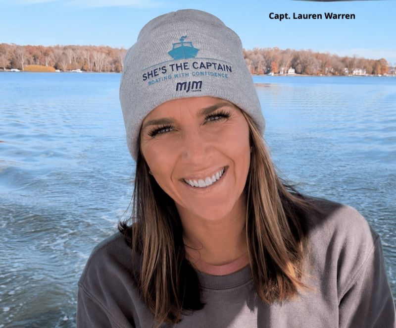 Captain Lauren Warren at the helm